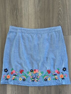 Talbots Women's Floral Embroidered Linen Blend Mini Skirt Size 12